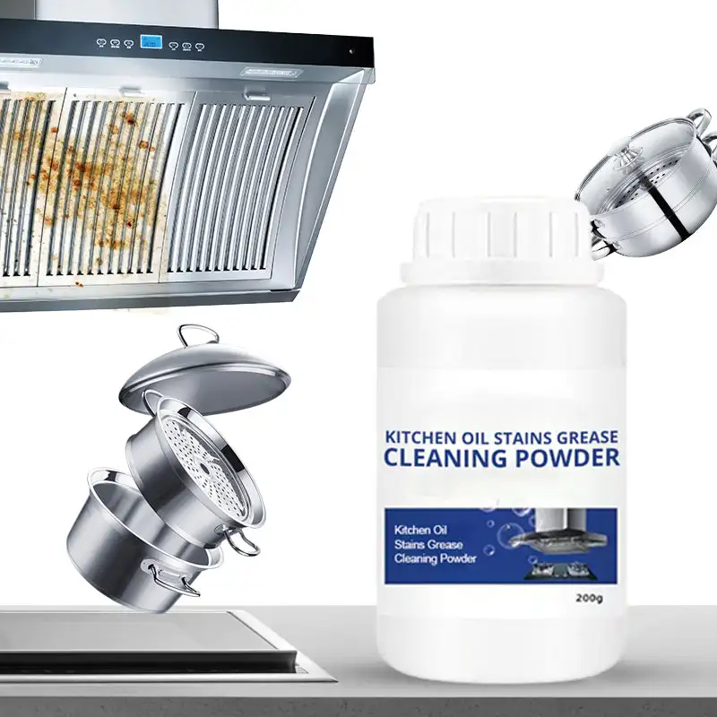 200g Oil Stains Cleaning Powder Kitchen Utensils Range Hood Cooktop Heavy Oil Dirt Grease Cleaner