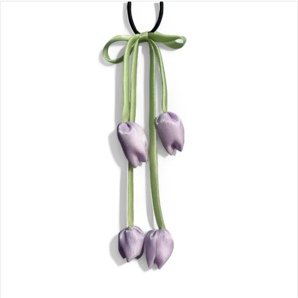 Süße Quasten Tulpe Haar Seil Tuch Schleife Blume Haarring Haarschmuck Kopfschmuck elastisches Haarband Frauen – Detail 9