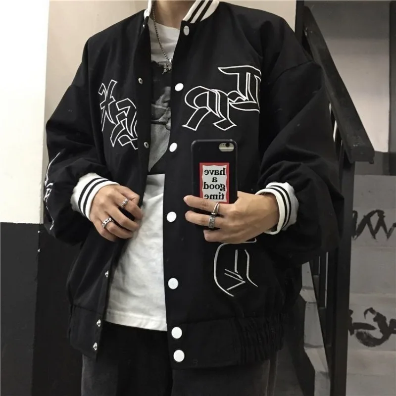 

Deeptown Vintage Black Baseball Jacket Women Streetwear Goth Style Oversize Autumn Winter Couple Varsity Jackets Korean Fashion