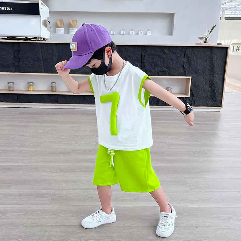 Summer Soft Sleeveless t-shirt And Pant 2PCS Set Yellow Color