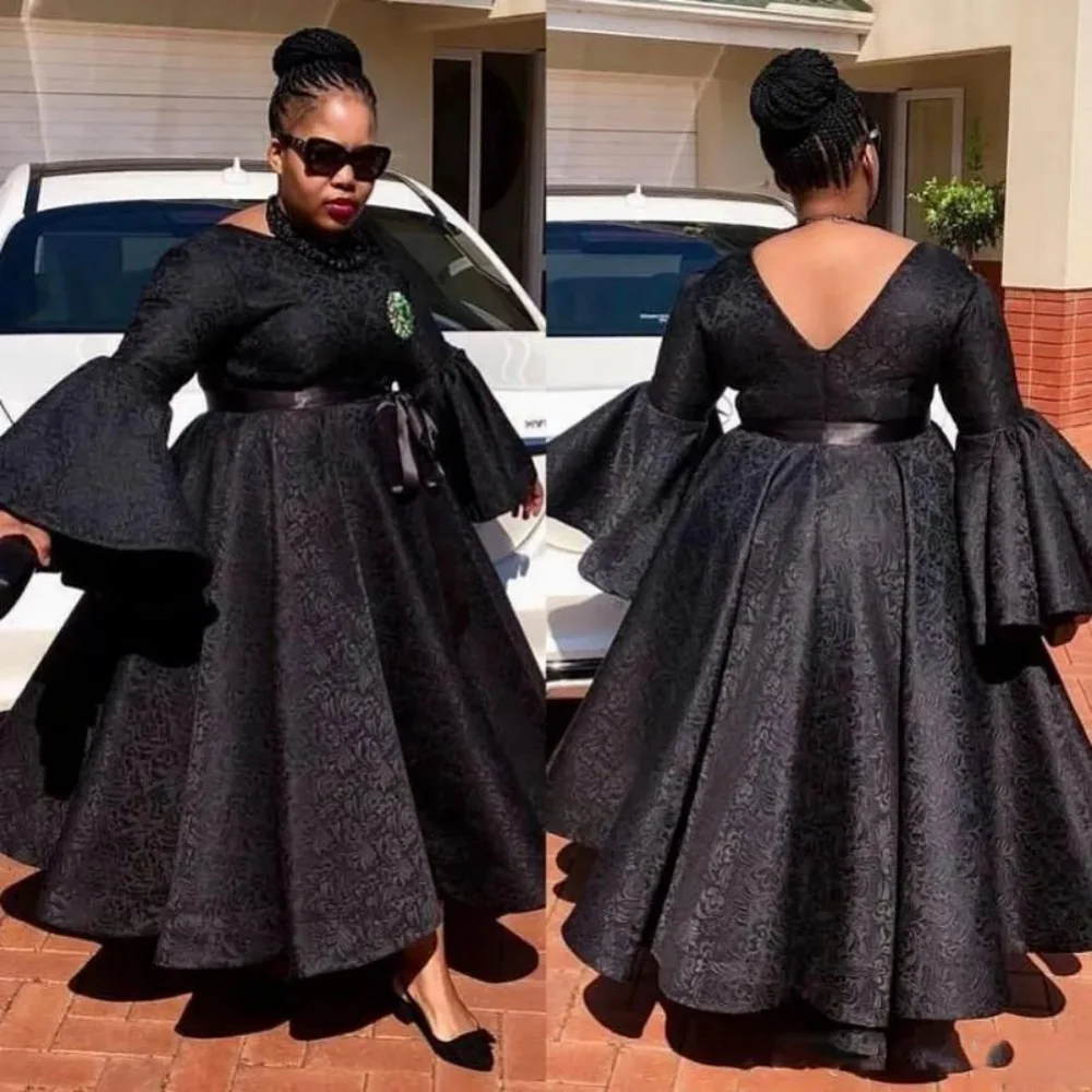 

Formal dress 2024 New Black Prom Dresses Trumpet Long Sleeves Evening Dress Costom Plus Size Ankle-Length Vestidos De Gala Mujer