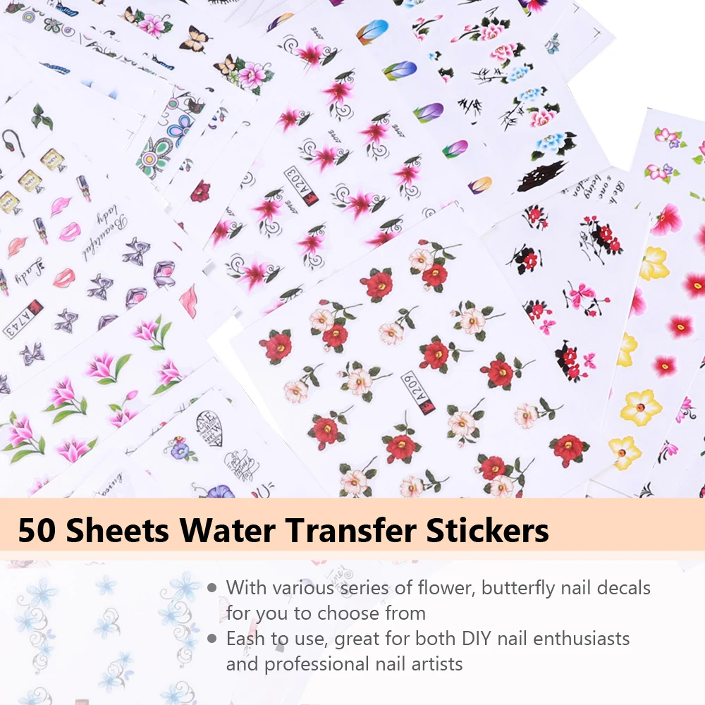 50 Sheets Nail Stickers Mixed Designs Water Transfer Nail Art Watermark Decals DIY Decoration For Beauty  Tools 3