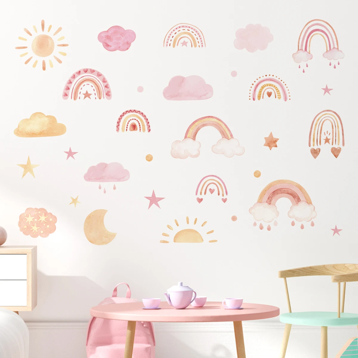 Cartoon Cute Cloud Sun Rainbow Wall Stickers Kids Room Wall Art Children Bedroom Living Room Decor Home Decoration Decals wall sticker
