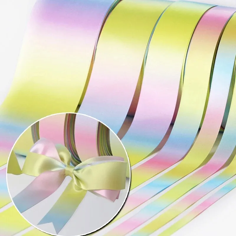 Grosgrain Ribbon 9/13//19/25/38/50/75mm (5Yard/lot) Gradient Colors Rainbow Printed Headwear Hair Bow Diy Party Decor