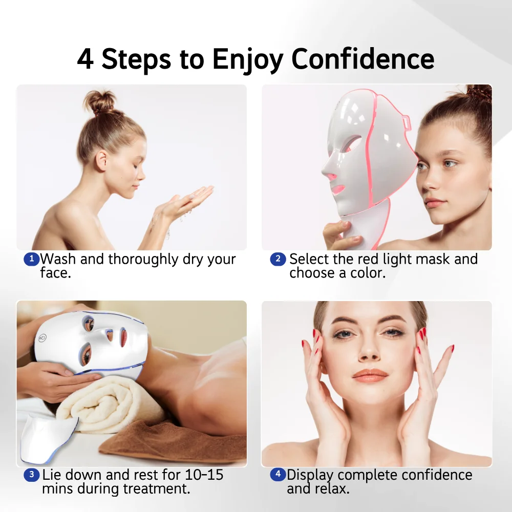 7 Color LED Facial Mask Red Light Therapy USB Rechargeable Wireless Mask Anti-Aging Face Neck Care Collagen Boost Beauty Device
