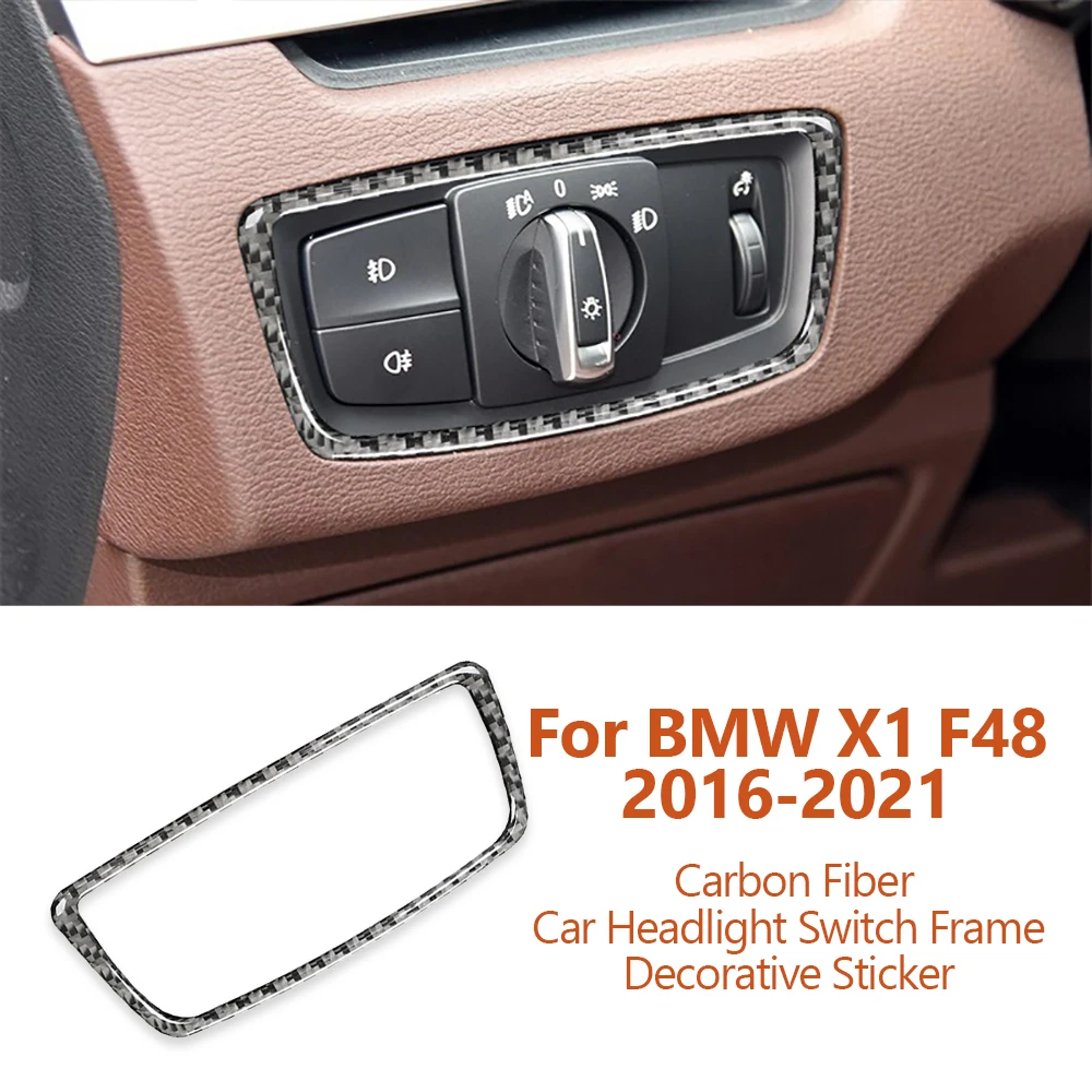 

For BMW X1 F48 2016-2021 Car-styling Carbon Fiber Car Headlight Switch Frame Decorative Sticker Interior Modify Auto Accessories
