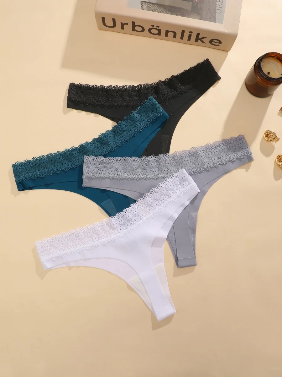 lace trim thong set folded view