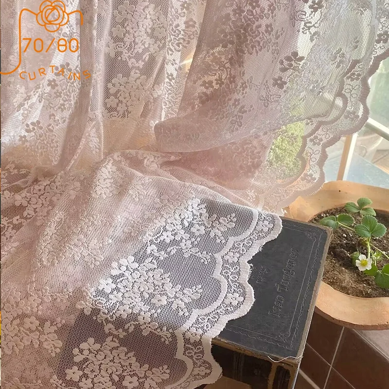 

Retro Bean Paste Crushed Flower Window Screen with Lace Curtains Partition Living Room Bedroom Balcony Bay Window Customized