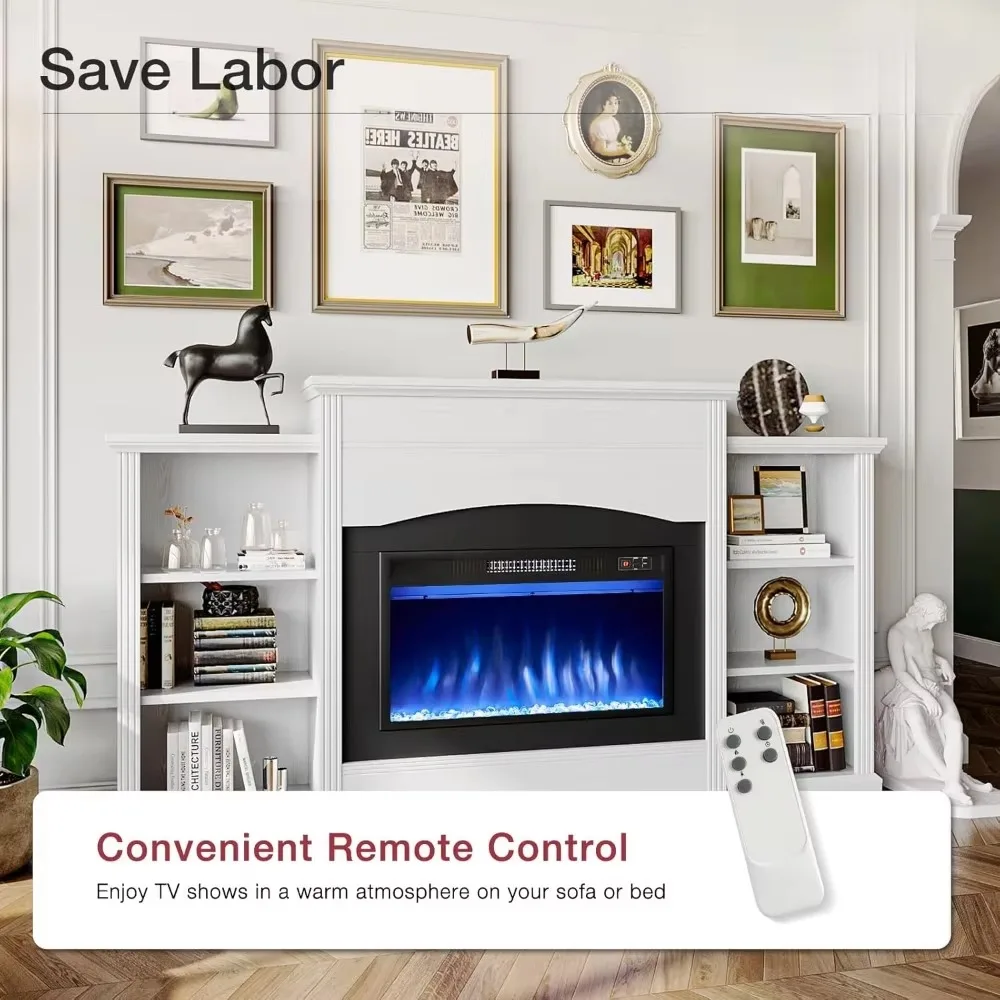 23'' Fireplaces W/ 67" Mantel, Fireplace TV Stand, Storage Shelves, Remote Control, Fireplaces