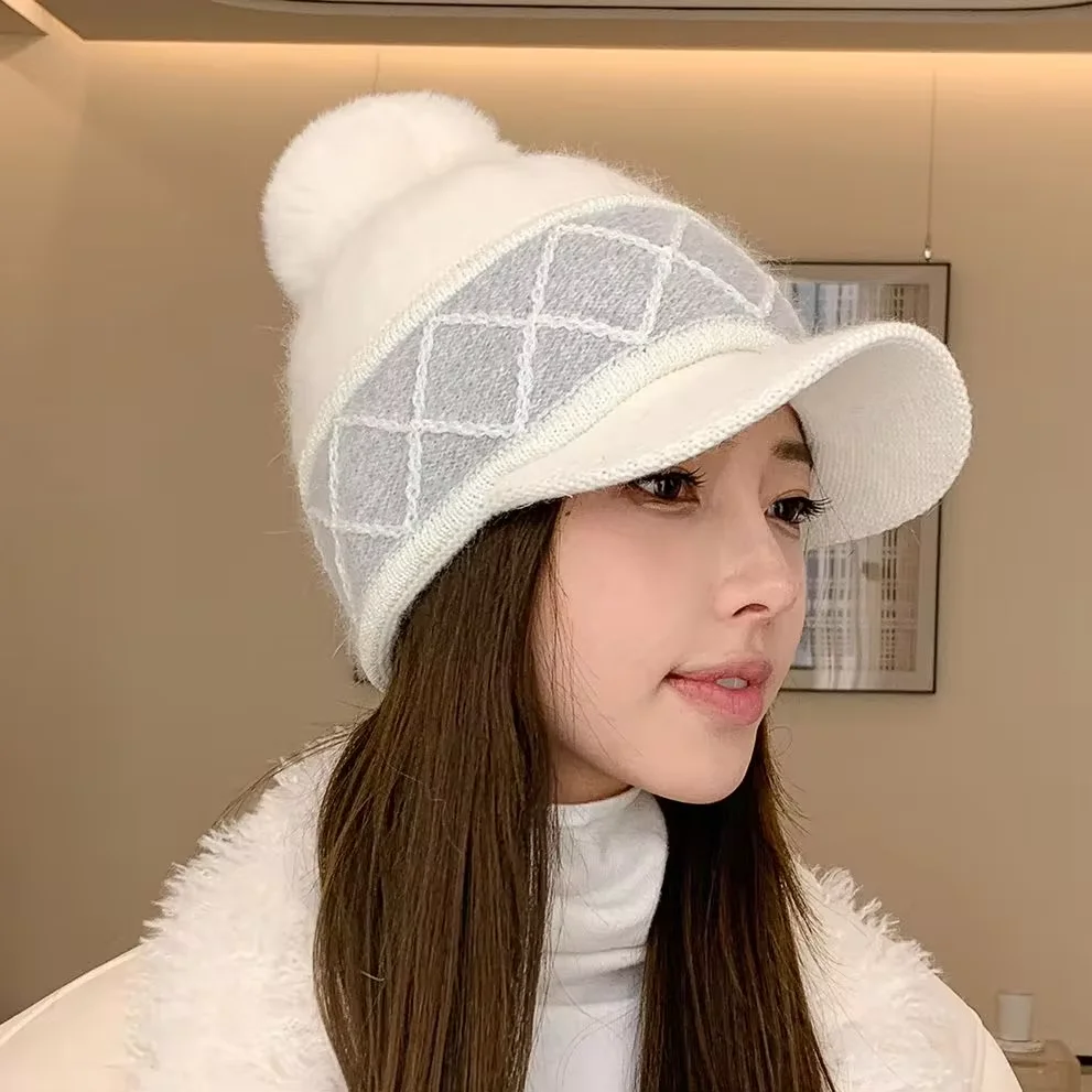 lattice Women Winter Octagonal cap Outdoor Cycling Ear Protection Warmth Peaked Cap Casual Fashion Sun hat Bomber Hats windproof winter hat