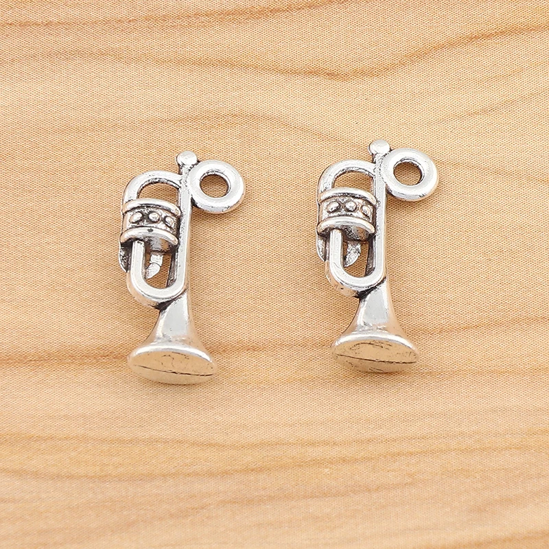 50 Pieces Silver Color Double Sided Trumpet Horn Musical Instrument Charms Pendant For DIY Necklace Making Finding Accessories 4