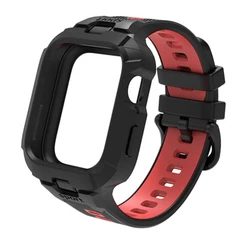 2 - in - 1 Protective Case and Band for Smartwatch with Bracelet and Bumper Frame (Black Red)