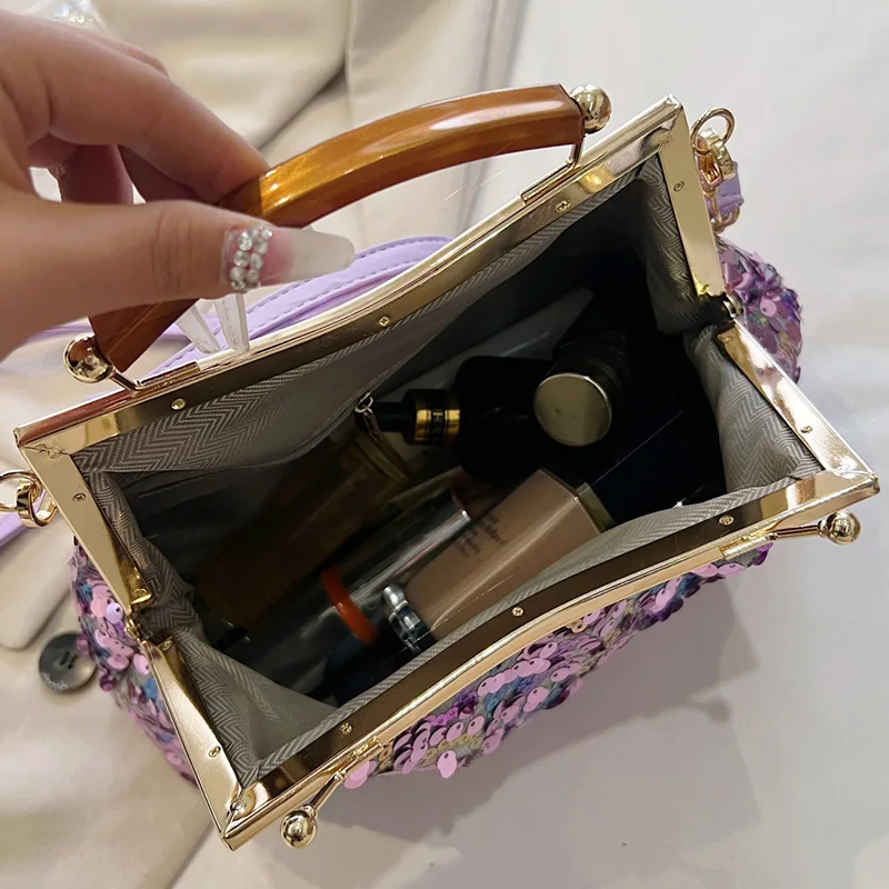 Women Evening Clutch Shoulder Bag Metal Glitter Sequin Chain Wedding Prom Handbag crossbody bag,women handbags,beach clutch bag