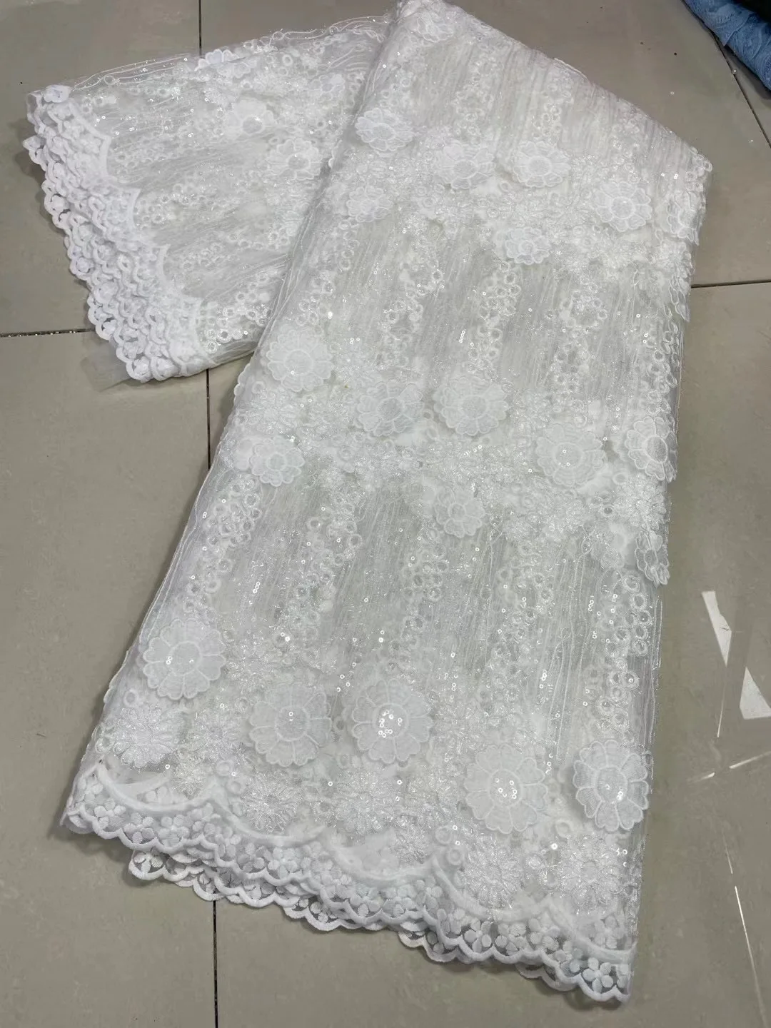 

Pure White African Sequin Tulle Lace Fabric 2023 High Quality Nigerian Milk Silk Embroidery Fabric For Women Evening Dresses Sew