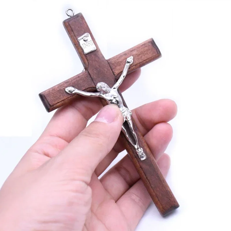 Wooden cross 1pcs Handmade Wooden Cross Christ Statue Religious Prayer Hand Holding Pendant