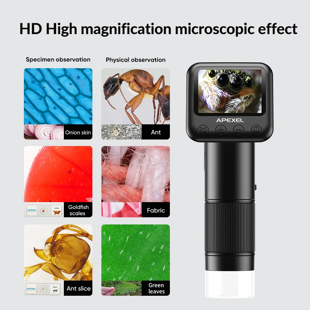 APEXEL 800X Handheld Digital Microscope 2” LCD Screen Adjustable Light + SD  Card