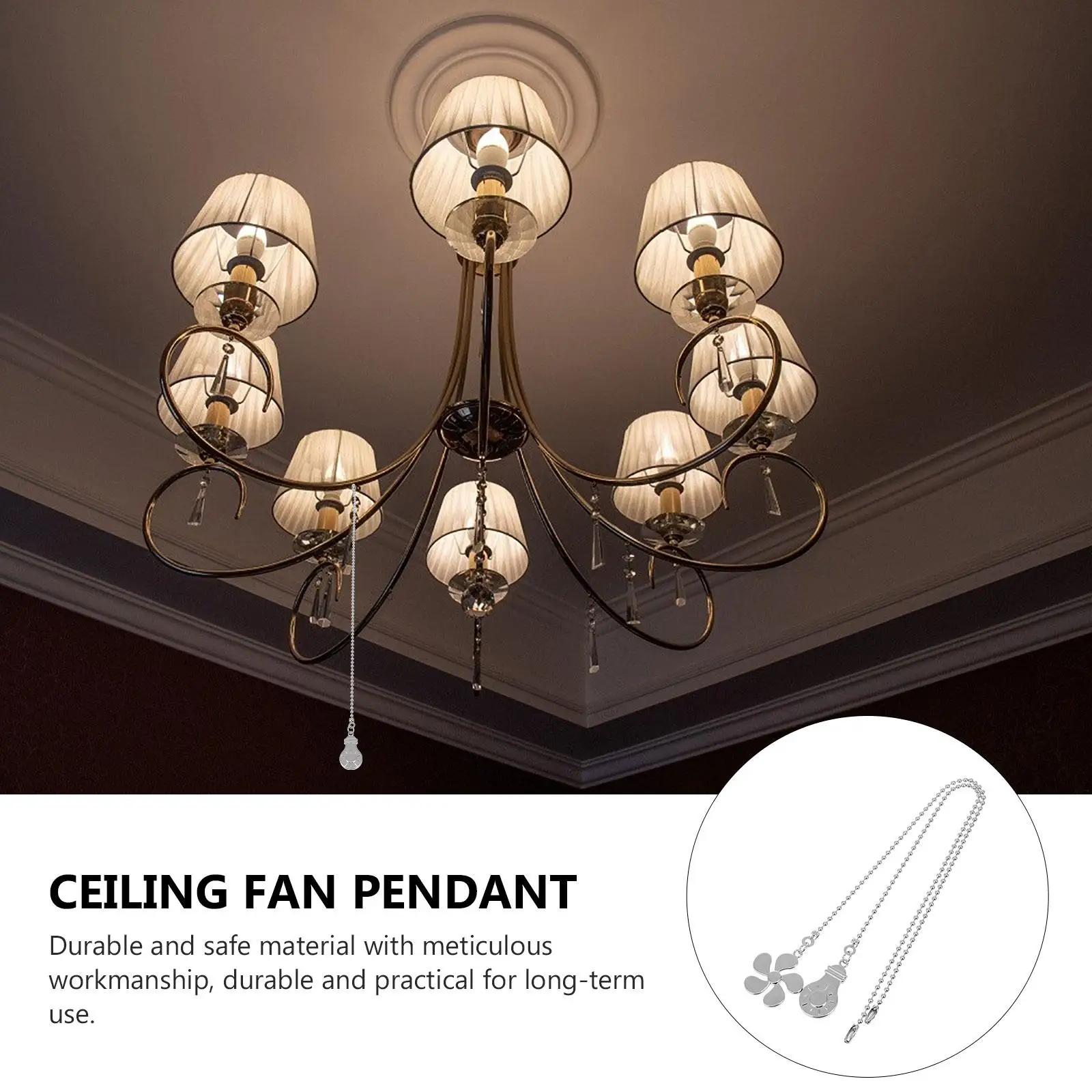 2 Pcs Fan Light Pendant Ceiling Pull Chain Chandelier Accessories Beaded Ball Zinc Alloy Extension