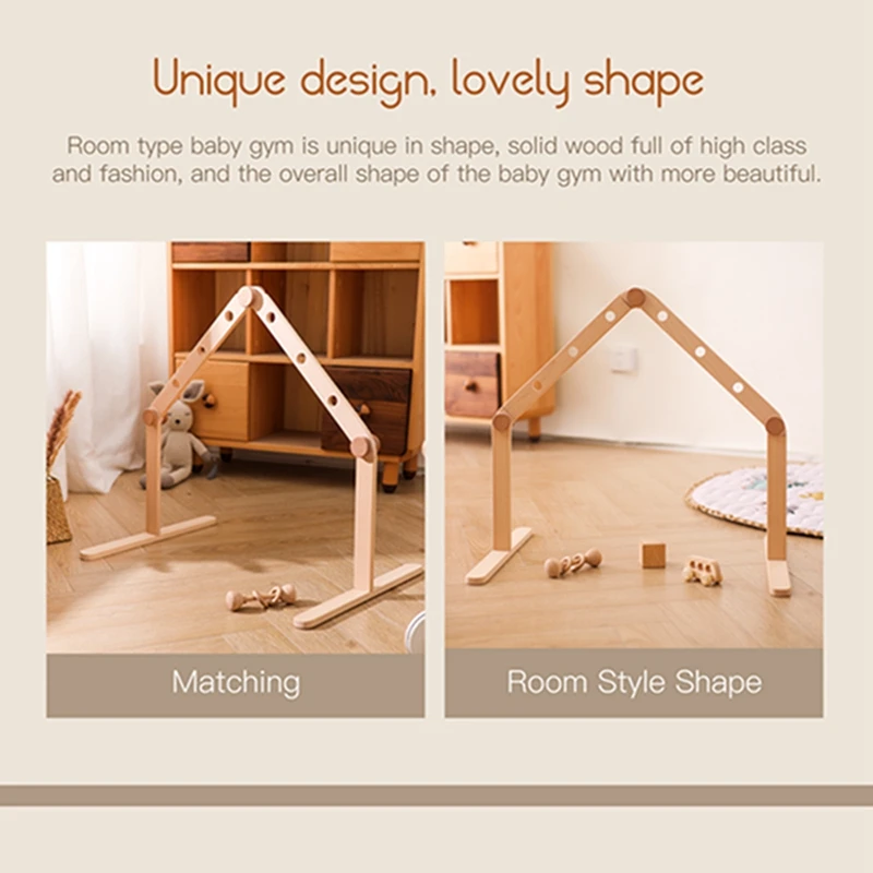 Baby Toys 1set Baby Wooden Rattle Toys Play Gym Mobile Hanging Sensory Foldable Play Gym Frame Activity