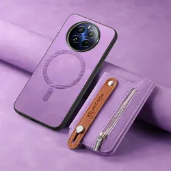 Leather Card Holder Case with Detachable Magnetic Ring Holder for Realme P2 Pro (PURPLE)