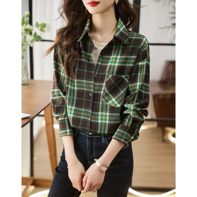 Women Clothes Early Spring Vintage Casual Plaid Shirt Office Work Daily Casual Simple Fashion Shirt Female Top Loose Blouses making a photographer the early work of ansel adams