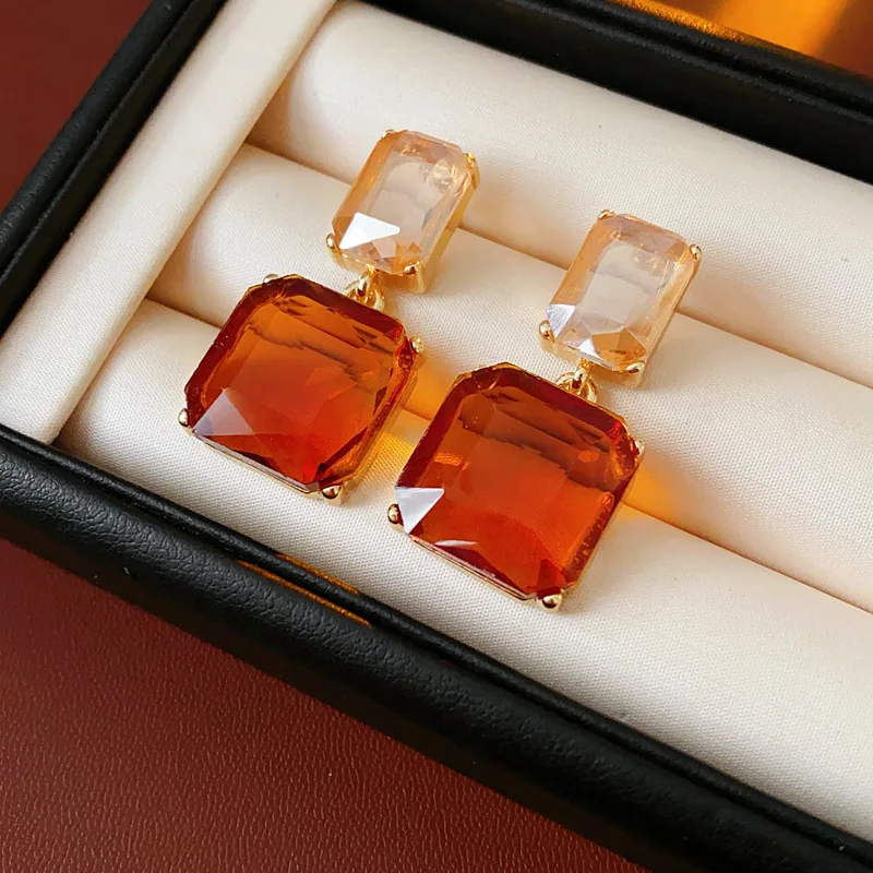 Fashion Transparent Double Square Crystal Earrings For Women