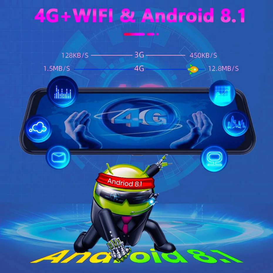 WHEXUNE ڵ ̷  ķ, 4G LTE ȵ̵ 8.1, GPS,   , ADAS ̼, HD 1080P  ī޶ DVR, 10 ġ