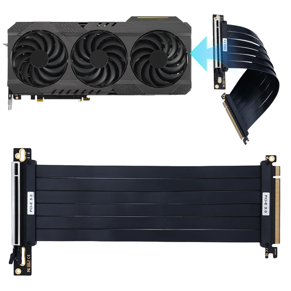 High-Speed Flexible PCIe Extension Riser Cable with 90° and 180° Angles (Available in Multiple Lengths)