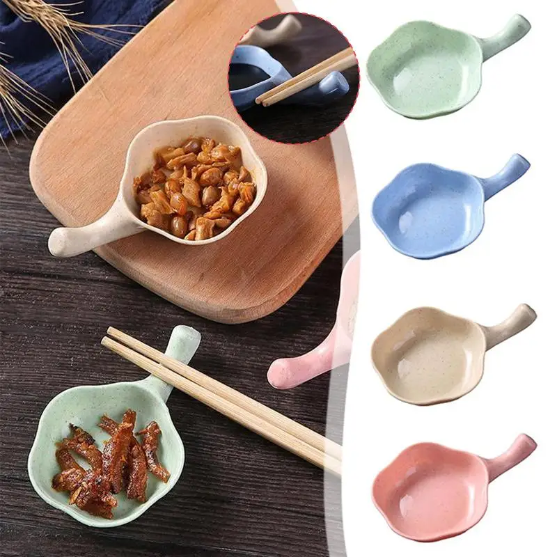 

1pcs Mini Seasoning Bowl All-purpose Wheat Straw Seasoning Dish Sauce Small Plate Vinegar Handle With Snack W0Q9