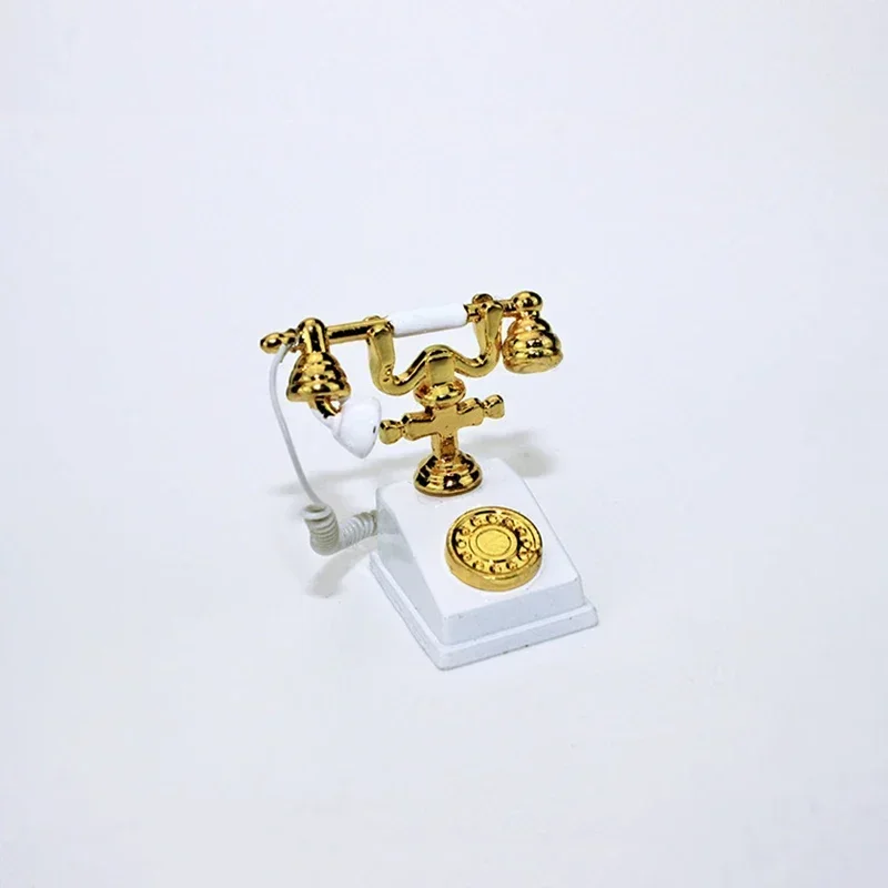 1:12 Home Decor Figurines Alloy Vintage Rotary Telephone Mini Retro Phone Model Miniature Phone Dollhouse Baby House Accessories 4