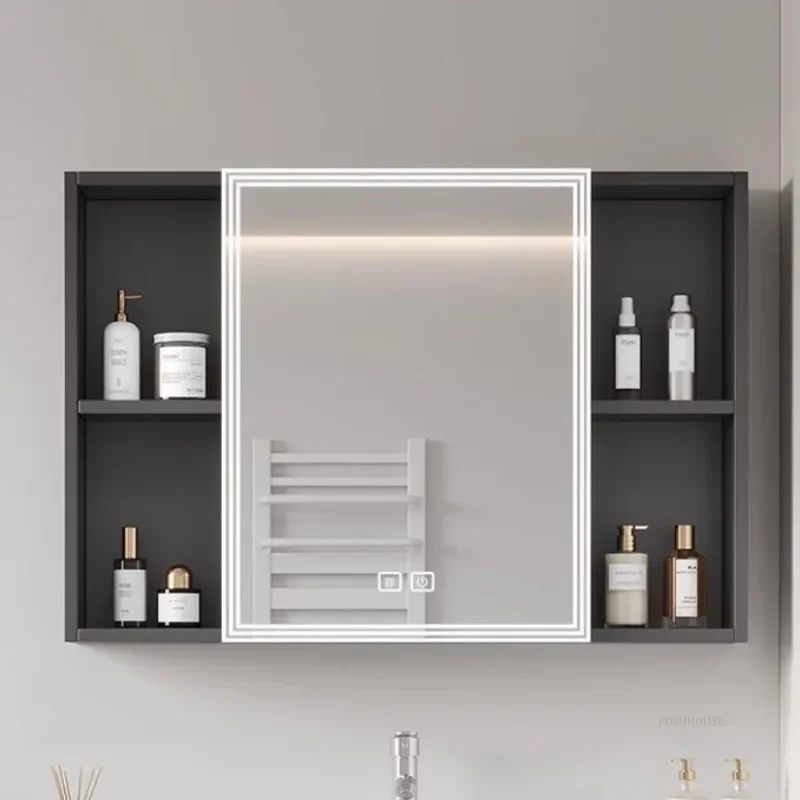 Smart Bathroom Mirror Cabinet Space Aluminum Home Furniture Wall-mounted Storage Makeup Mirror Cabinets with Light Storage