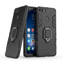 Rugged Armor Shockproof Case with Metal Ring Stand and Bumper Protection - Huawei Y7A (Black)