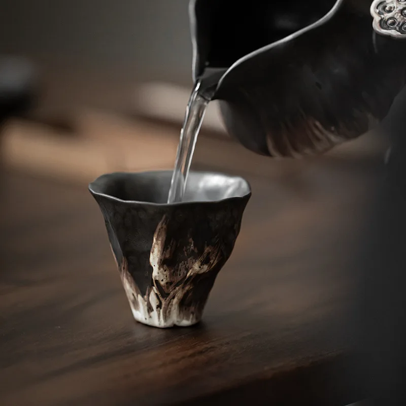 Japanese style wabi-sabi style lotus rhyme tea cup rough pottery kung fu tea set tasting cup small single master