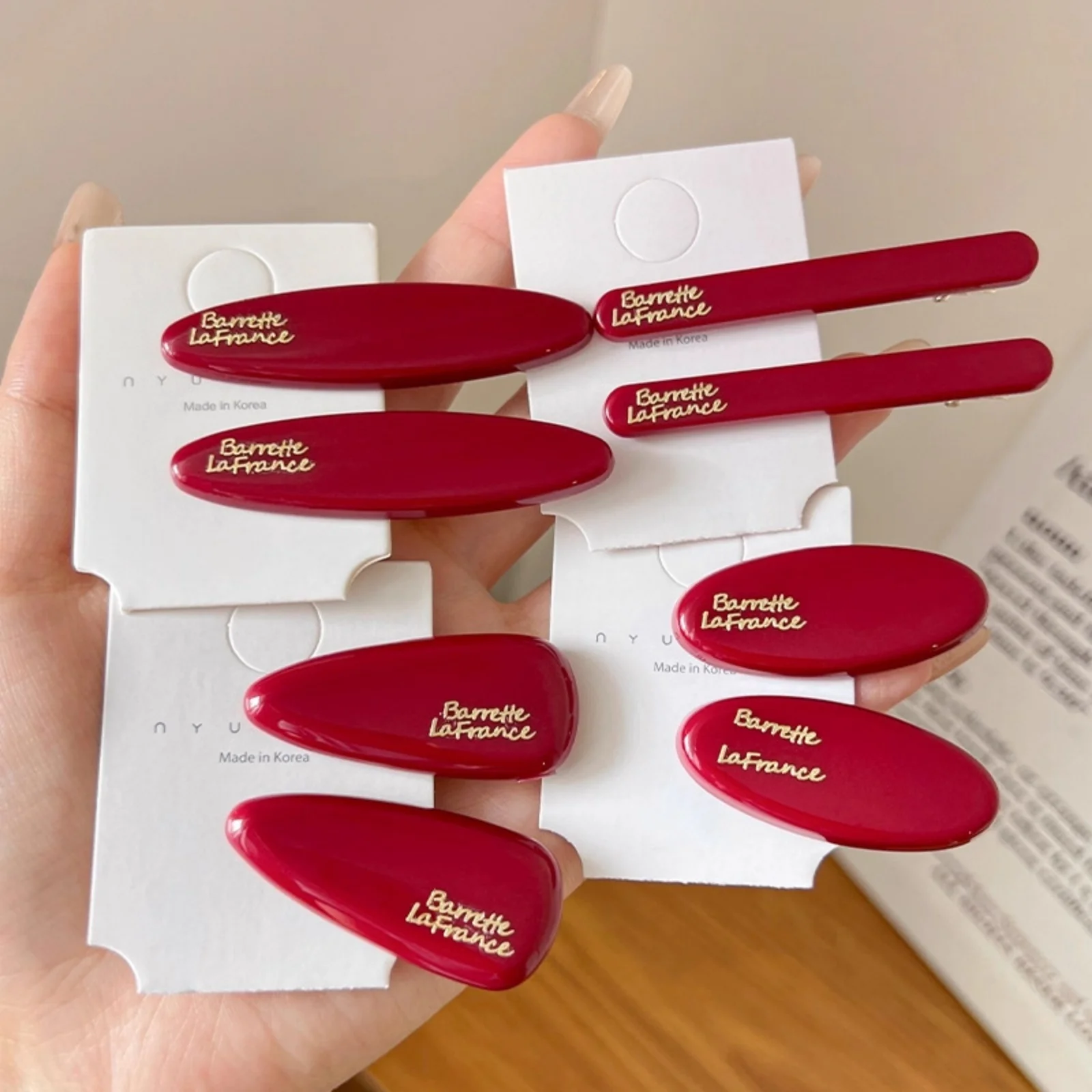 8PCS Burgundy New Year Hair Clip Set,Glossy Letter Hair Barrettes, Festive Red Hair Accessories, Elegant CNY Daily Hair