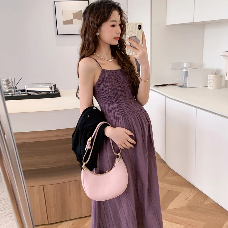 Spring Maternity Dress Suits Long Sleeve Cardigans Strap Dress Twinset Pregnant Woman Clothing Set