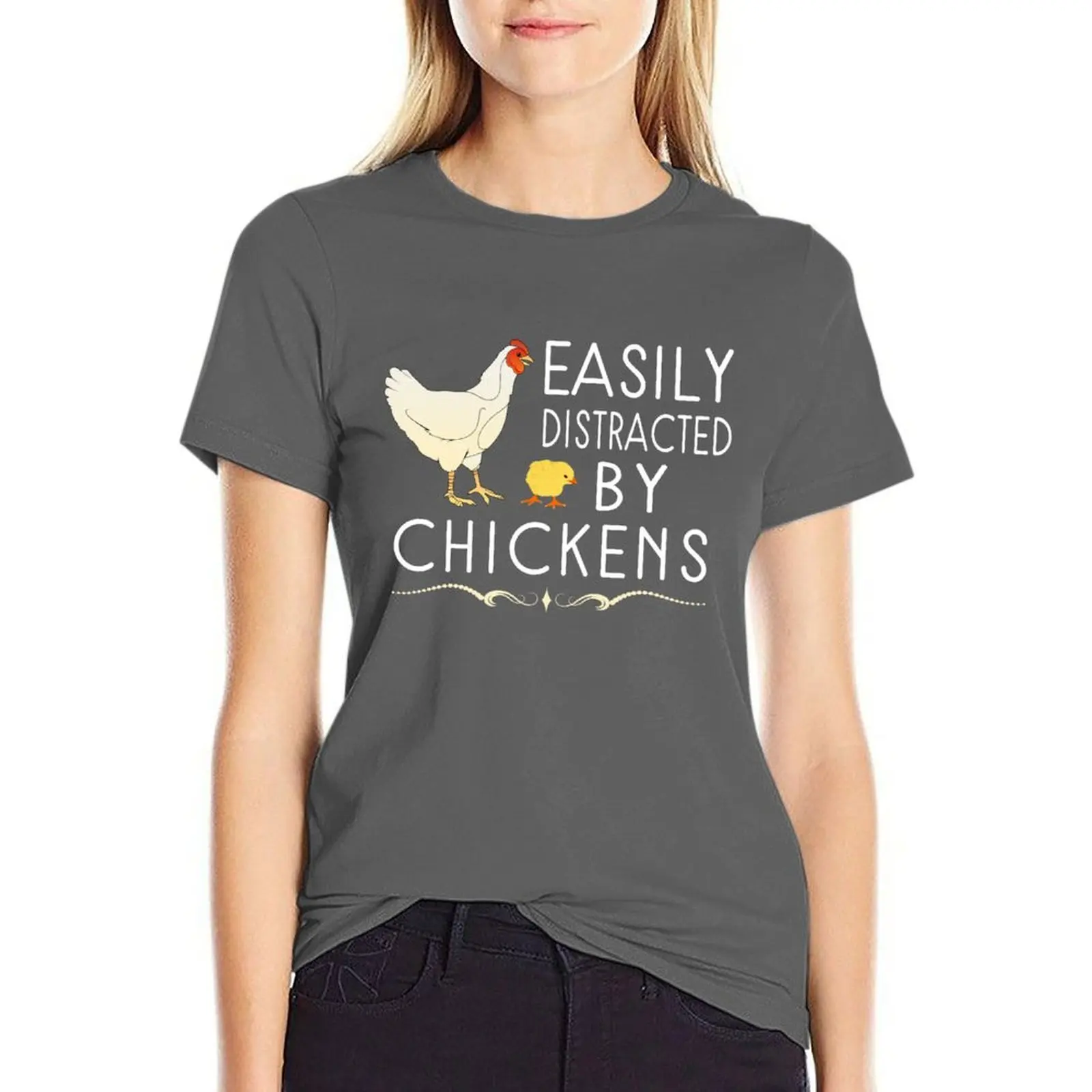 

Easily Distracted By Chickens T-Shirt tops Women t-shirt dress for Women plus size