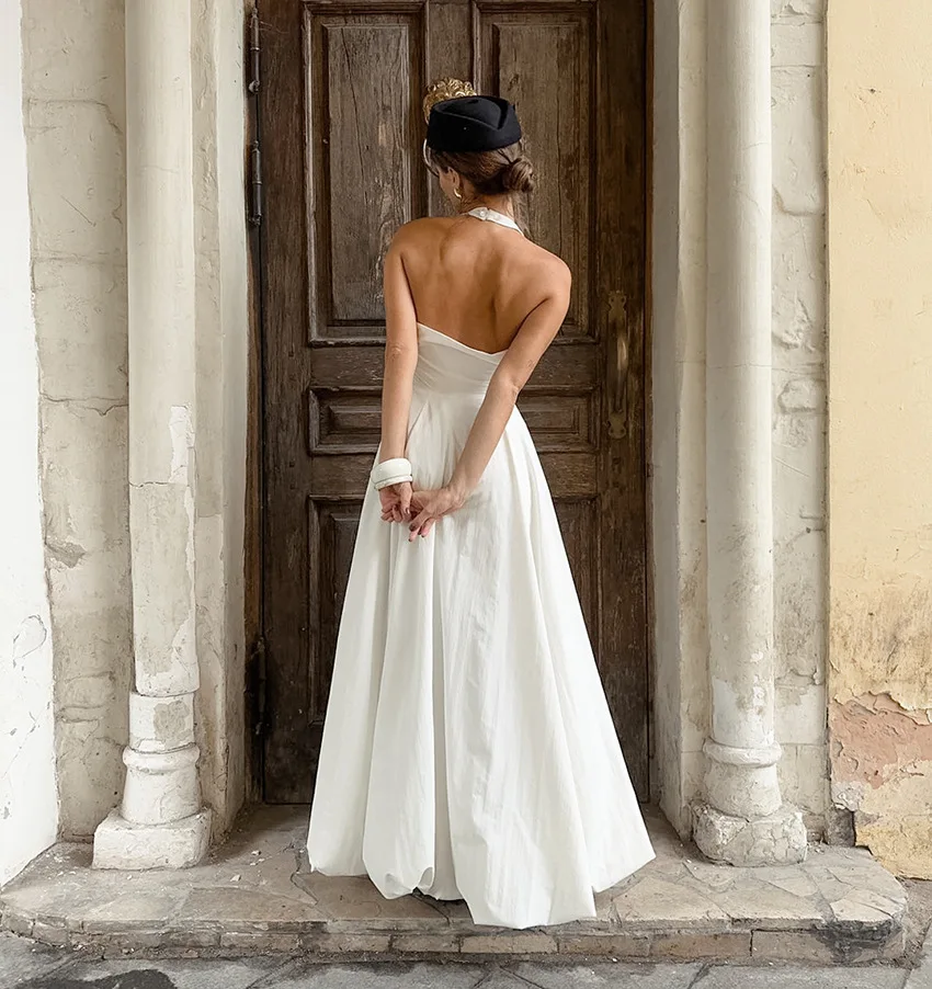 White V-Neck Backless Long Dress Female Sleeveless High Waist Fashion Elegant Luxury Bodycon Dress Women Solid Maxi Dress