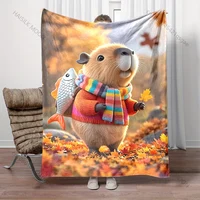Multi-size Cute Capybaras Art Pattern Blanket Warm Soft Fluffy Kids and Adult Sofa Bed Throw Blanket Outdoor Travel Camping 2