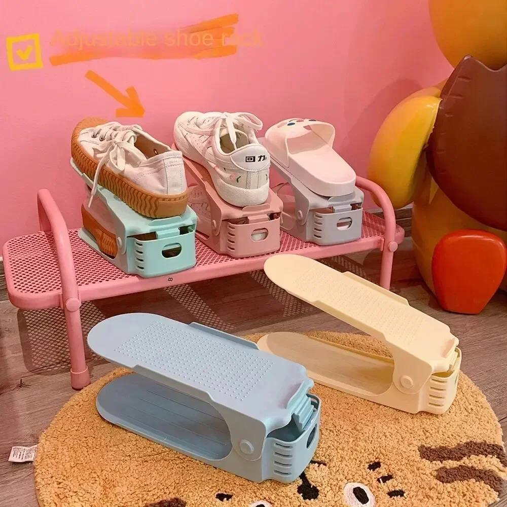 7 Pcs Minimalist Modern Shoe Rack Shoe Storage Rack Double-Layer Integrated Adjustable Plastic For Home Living Room