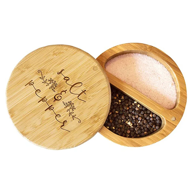 

Large Salt Box with Swivel Lid, 2 Compartment Salt Pepper Bowls for Salt Spices, Salt Container for Sea Salts