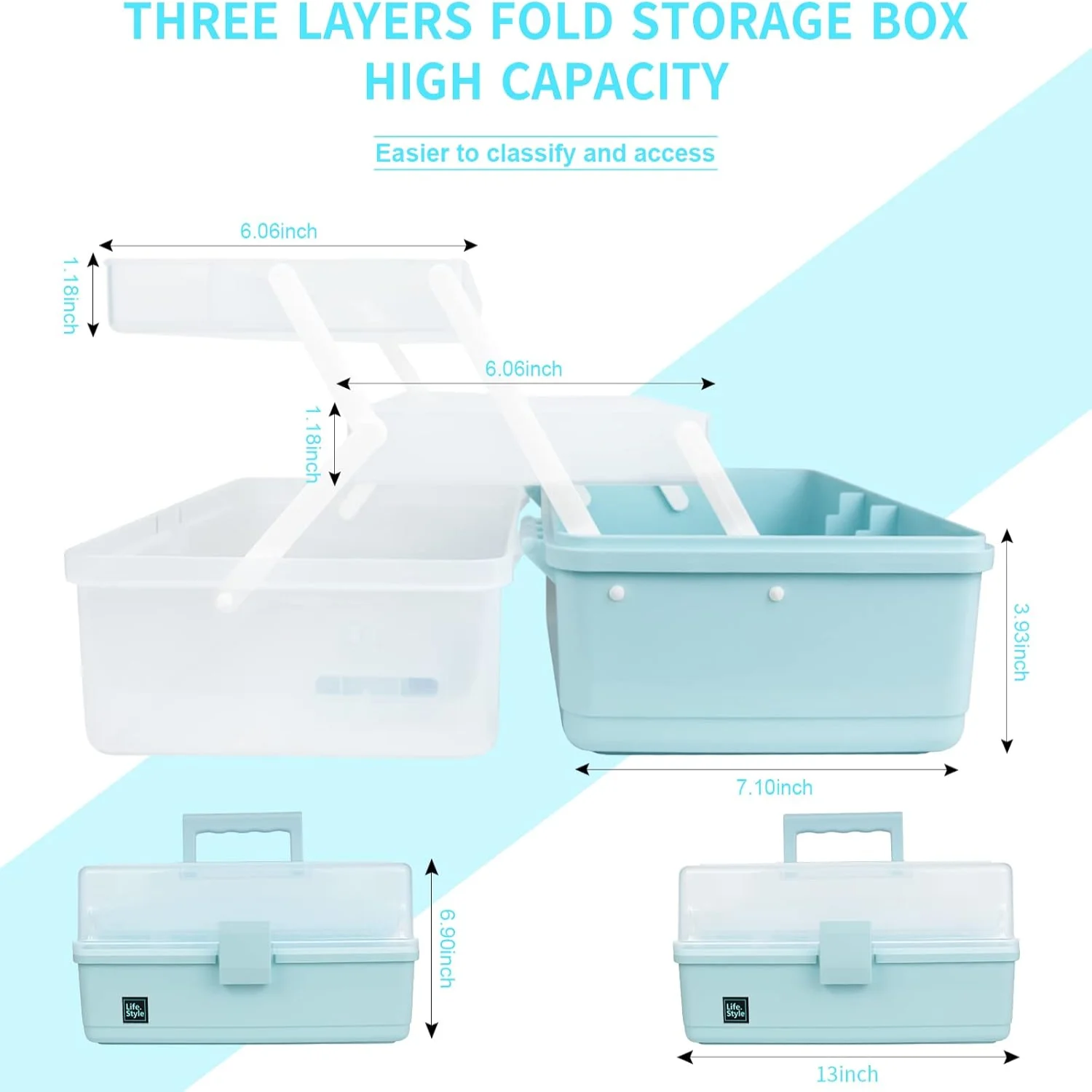 13 inch Art Organizer with Layers, Multifunctional Plastic Tool with Handle for Sewing, Makeup, Medicine, Nail, Hair Access