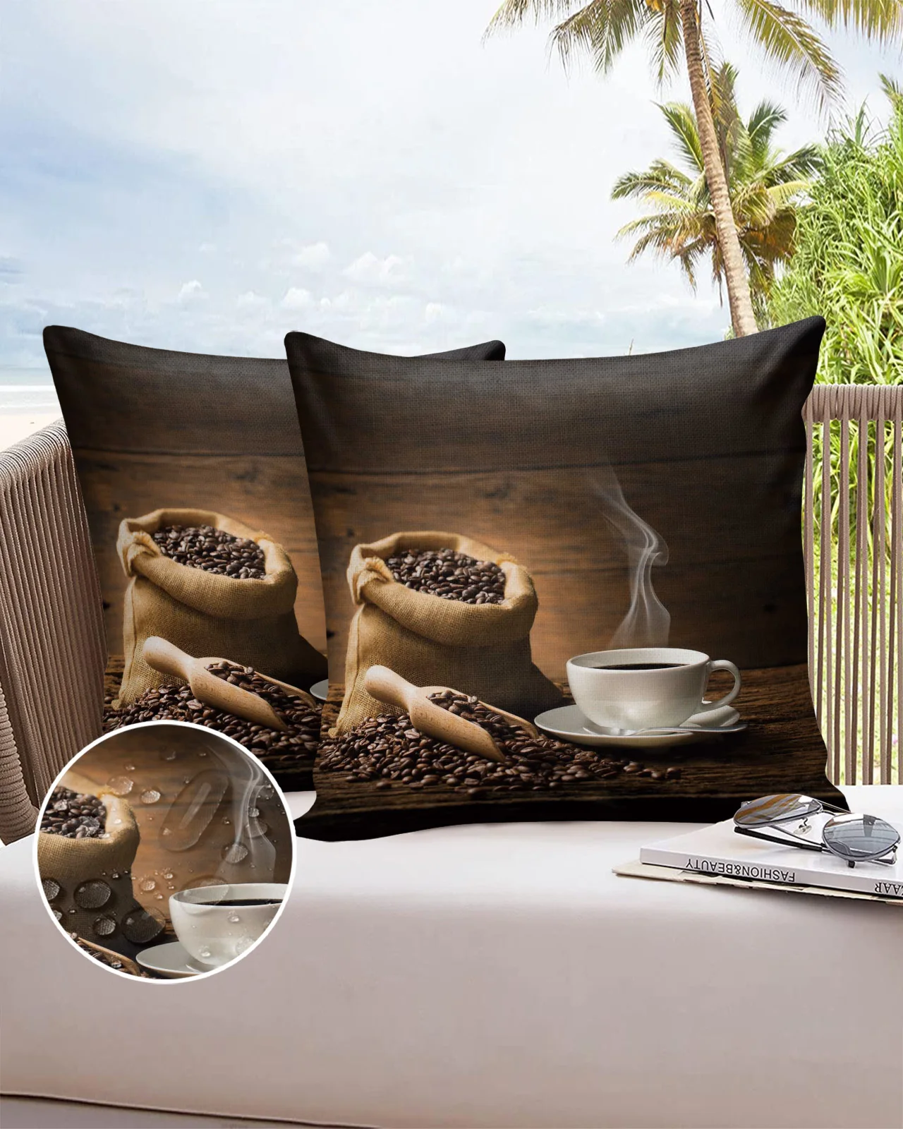 

2/4PCS Outdoor Pillowcase Coffee Cup Coffee Beans Waterproof Decorative Sofa Throw Pillow Cover Case Garden Patio Cushion Covers