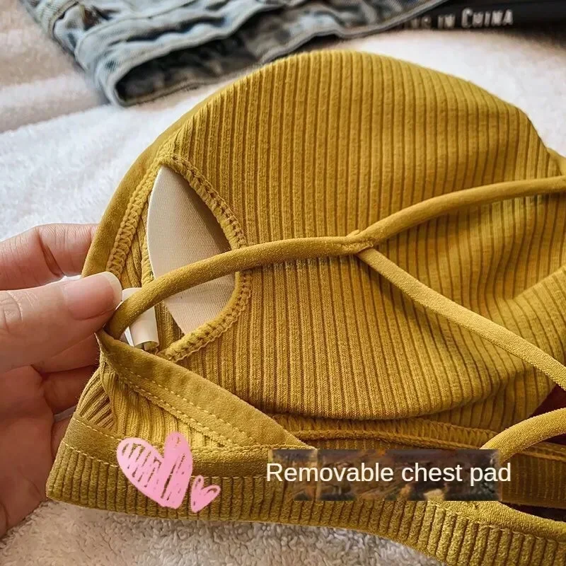 Sexy Threaded Sports Yoga Bra Pure Cotton Sports Bra Fitness Top Breathable Strap Underwear Brapads Wrap Chest women lingerie bra