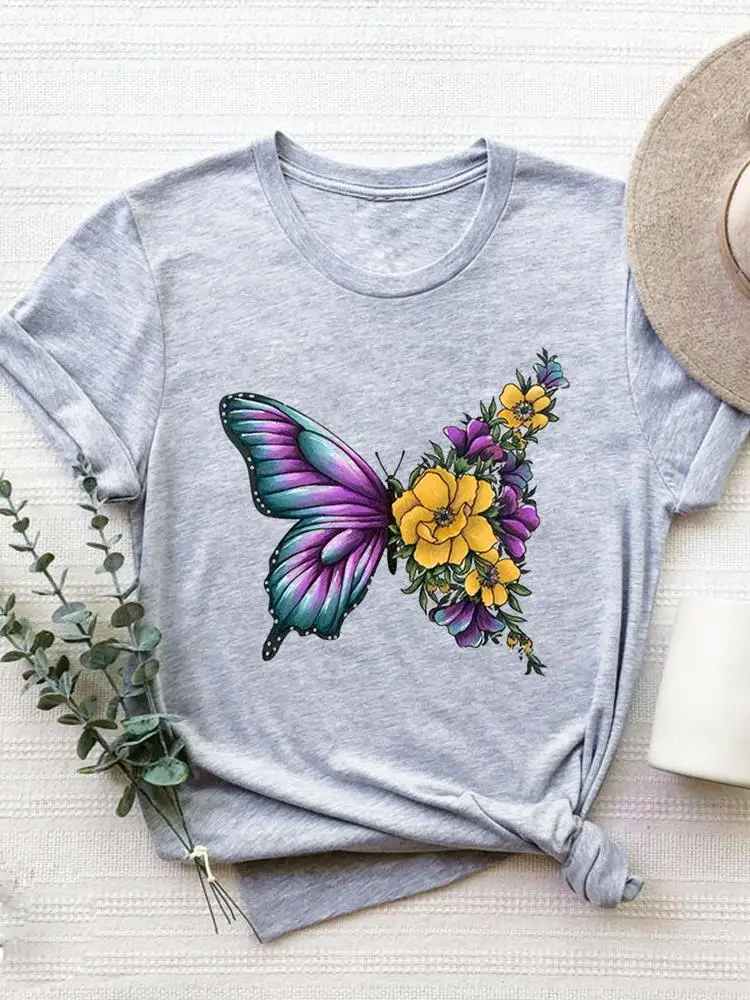 Short Sleeve Graphic T-shirt Women Summer Clothes Clothing Flower Sweet 90s Style Print T Shirt Fashion O-neck Tee Top