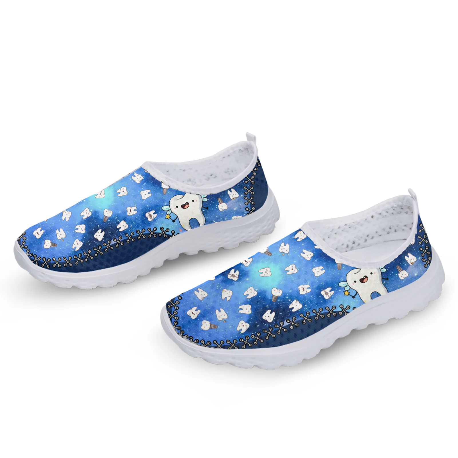 Blue Star Cartoon Teeth Design Lightweight Breathable Mesh Shoes Soft Comfortable Apartment Shoes Walking Shoes