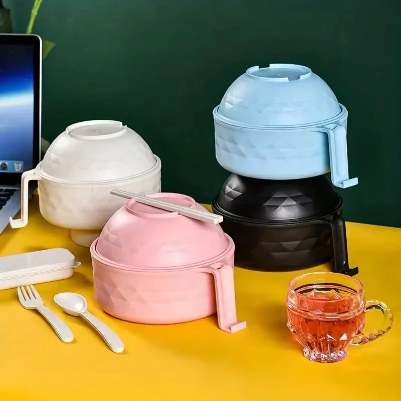 Microwave Ramen Bowl With Tableware Large Capacity Environmentally Friendly Wheat Straw Draining Water Bowl Handle Anti-Scalding