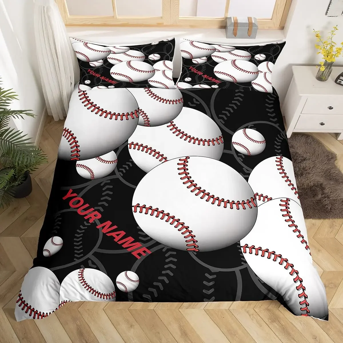 Custom Name Soccer Duvet Cover for Boys Teens Blue Flame Soccer Bedding Set Personalized Sports Comforter Cover Bedroom Decor