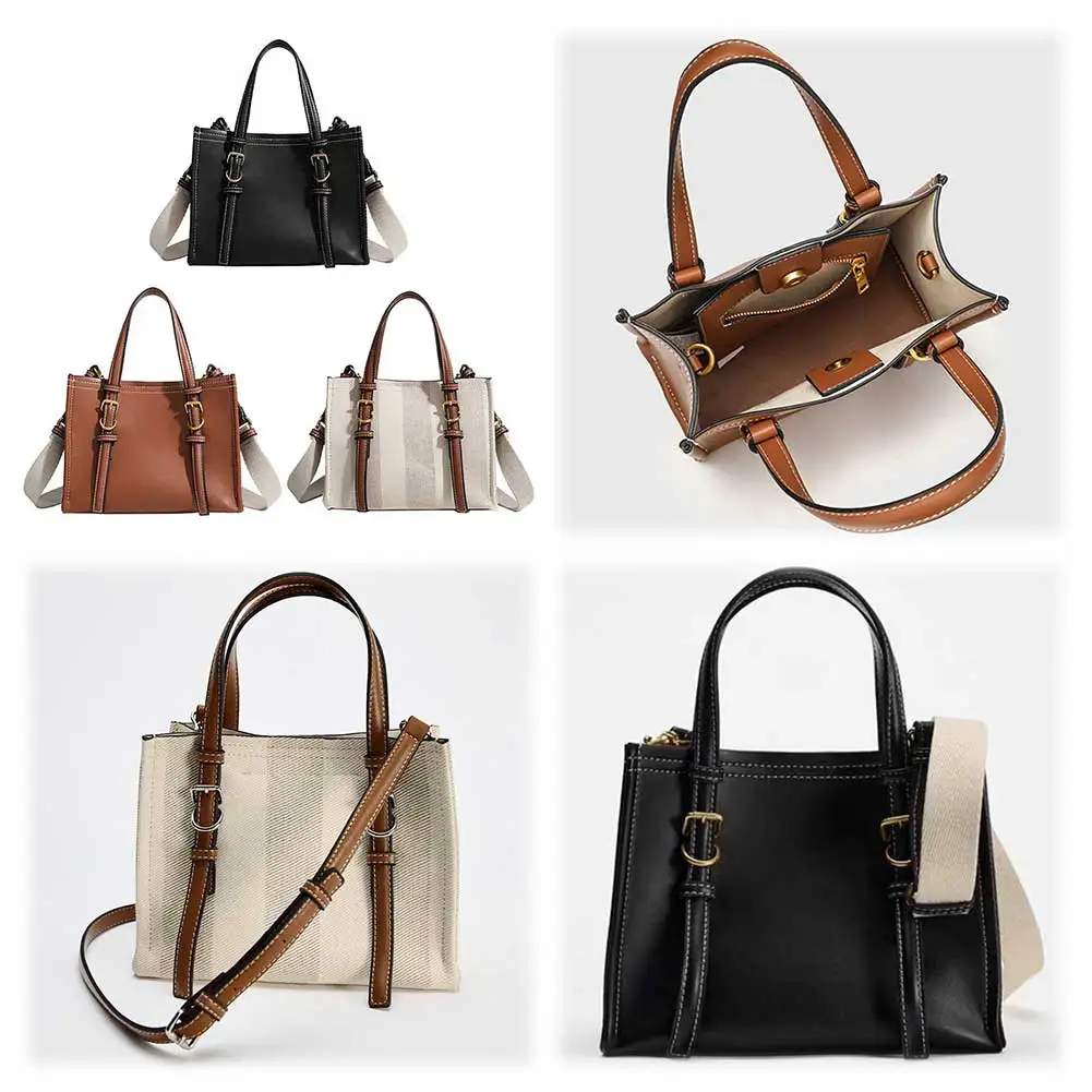 Women's Retro PU Leather Tote Bag Solid Color Top Handle Shoulder Satchel Fashion Work Bag for Daily Use