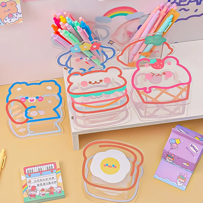 

Kawaii Transparent Acrylic Pen Holder Desktop Organizer INS New Fashion Cute Bear Bunny Office Stationery Cosmetics Storage Box