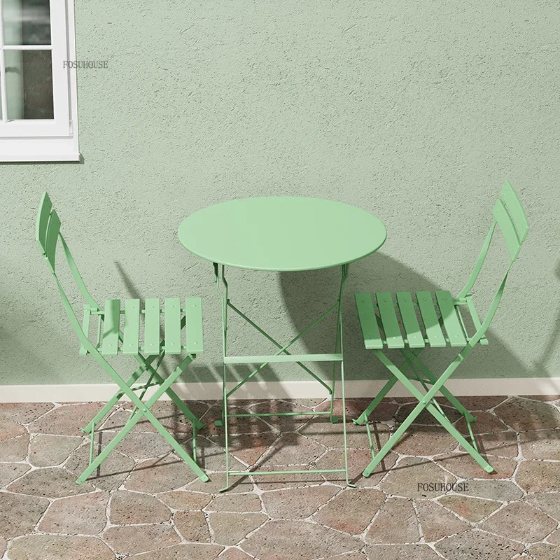 Iron Foldable Garden Furniture Sets for Coffee Shops American Backrest Chairs Casual Simple Design Outdoor Furniture for Terrace