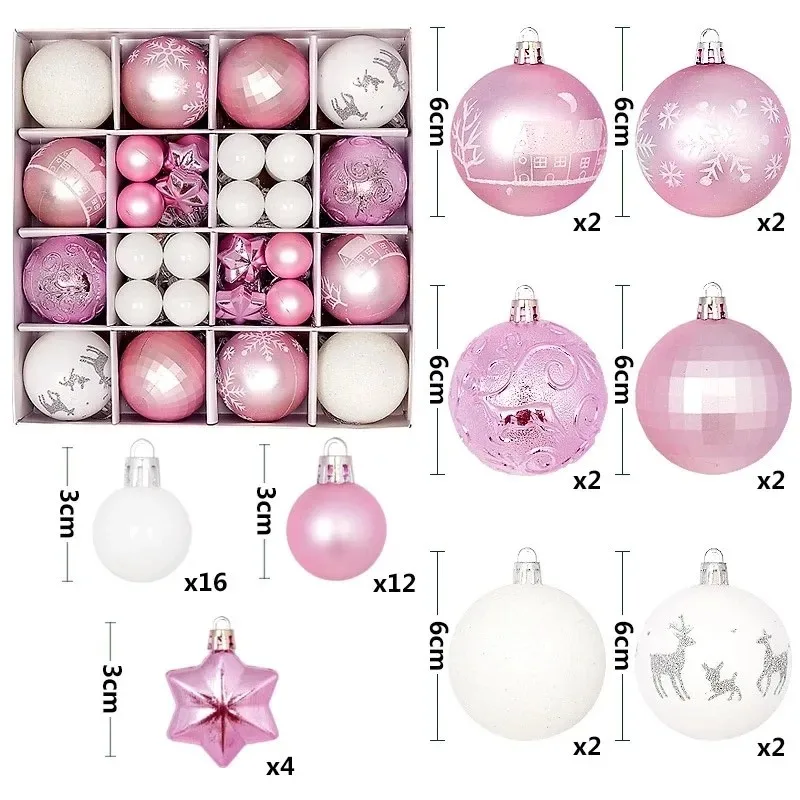 thumbnail image 1 of Juego de 44 bolas navideñas de 3 a 6 cm para decoración navideña para el hogar, colgante para árbol de Navidad 2024, regalo para fiesta de Año Nuevo, 1 of 5